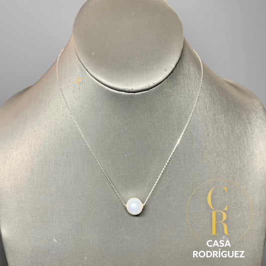 Collar De Oro Blanco Con Perla