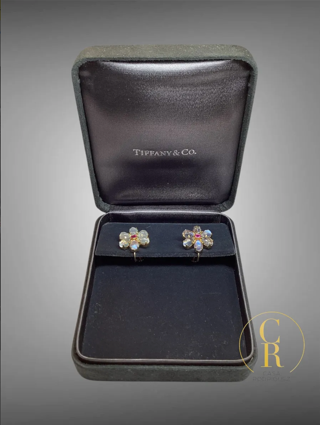 Aretes Tiffany & Co. Flor Con Cuarzo Vintage
