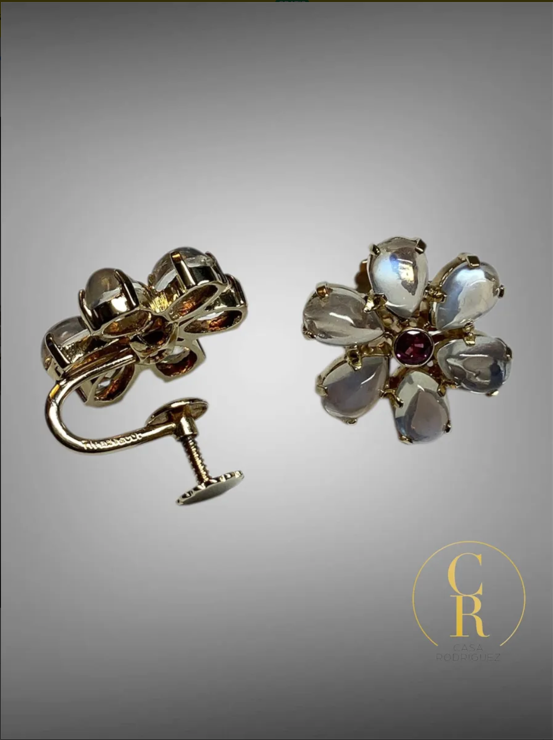 Aretes Tiffany & Co. Flor Con Cuarzo Vintage