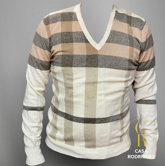 Suéter cuello V cuadros Burberry